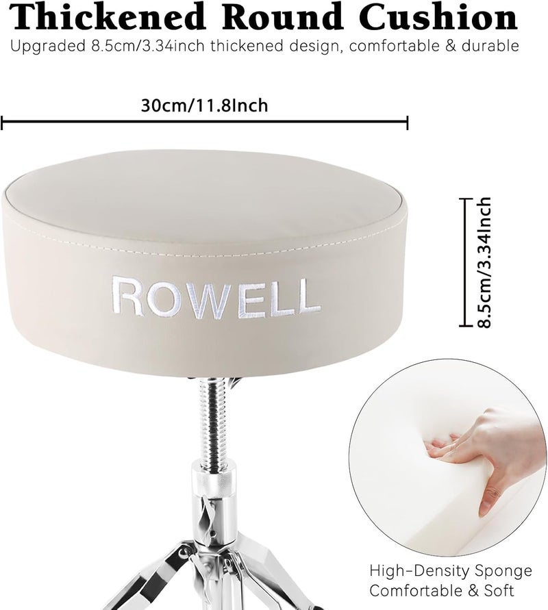 ROWell Adjustable Drum Throne - Lightweight & Comfortable, Thick-Padded Seat, Supports Up to 330Lb, Ideal for Kids & Adults (White) - Image 2